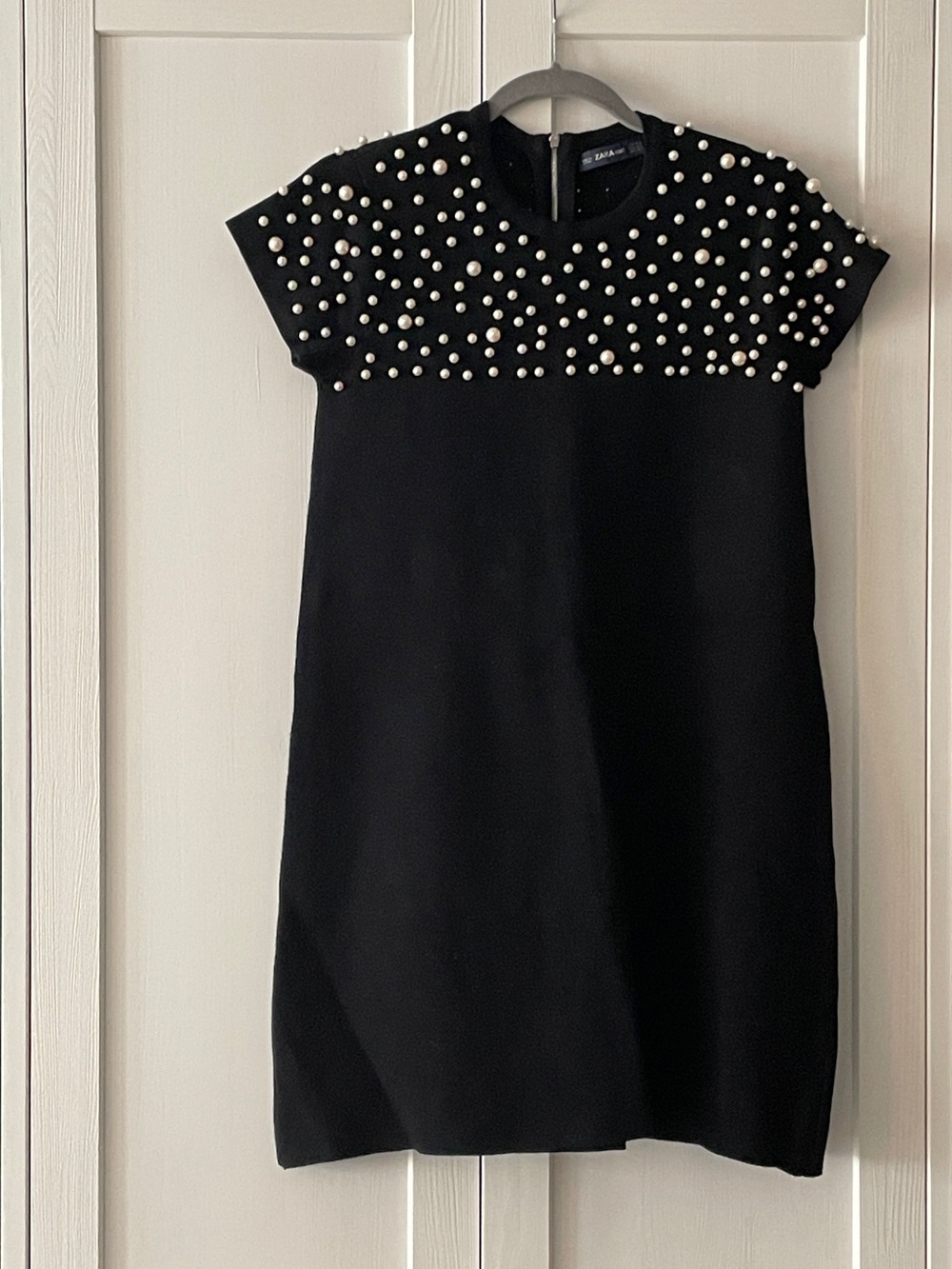 Zara Black Pearl-Embellished Mini Dress